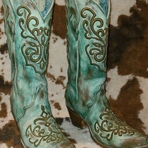 Coral Cowboy Boot 7.5 teal